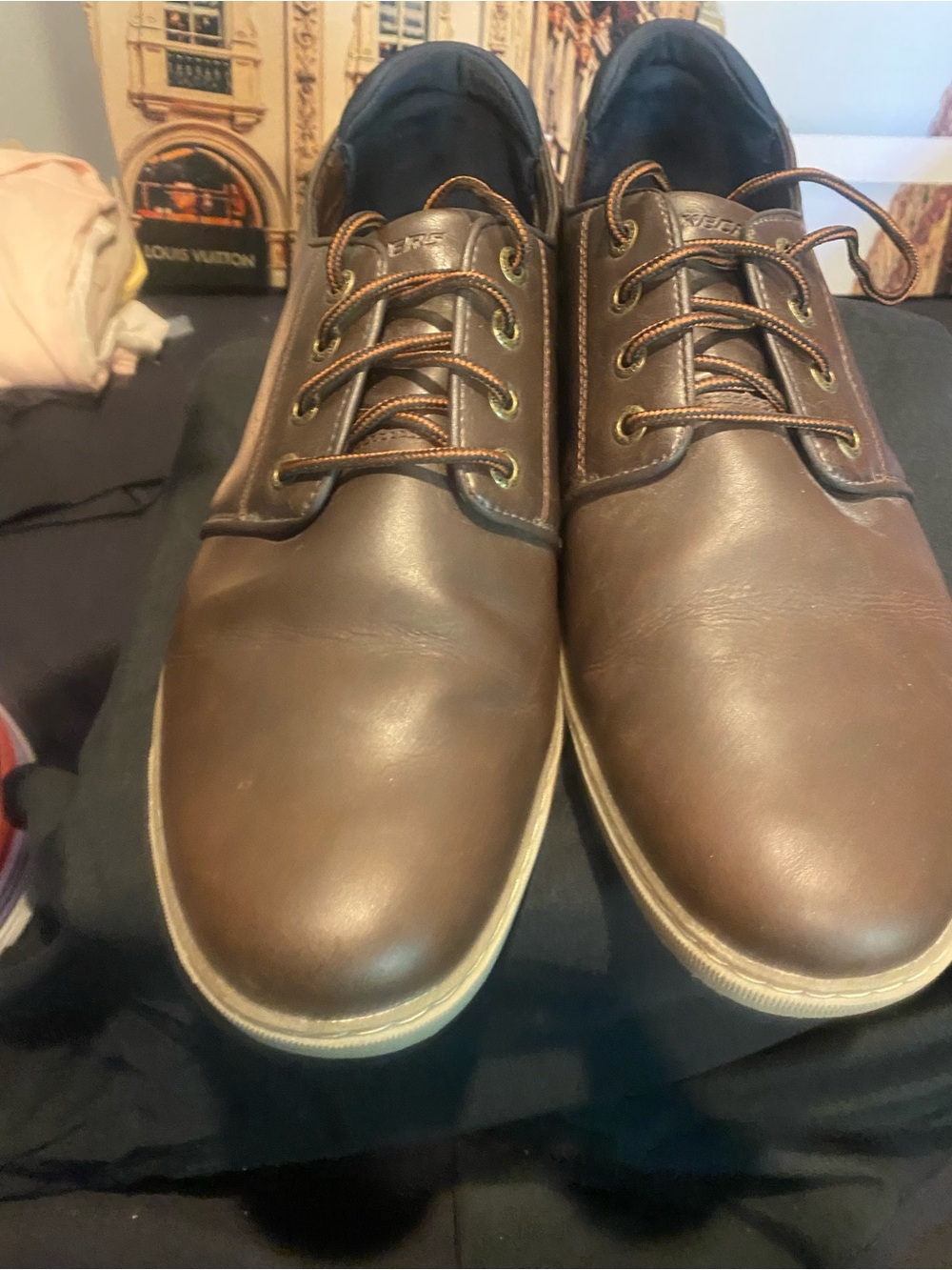 Skechers Men's Brown Leather Derby Lace-Up Casual Shoes